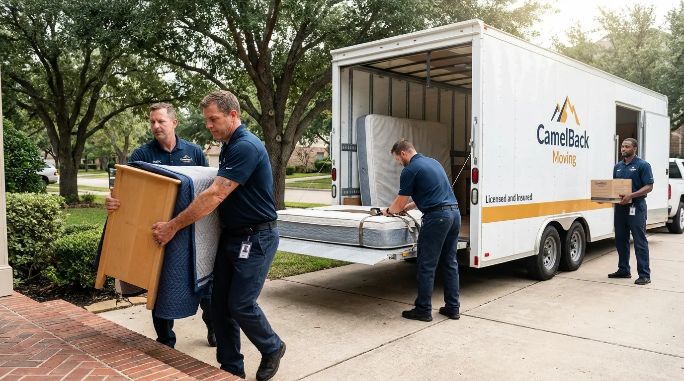 Crew loading residential truck for cross-state move from New Haven, MI