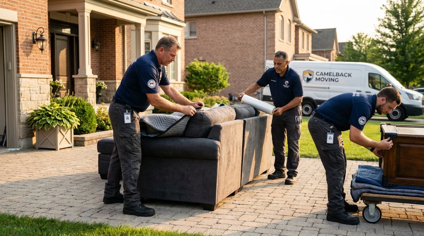 Large estate moving crew wrapping furniture in New Haven, MI
