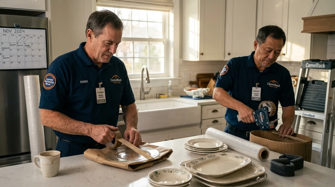 Professional crew packing kitchen dishware in New Haven, MI